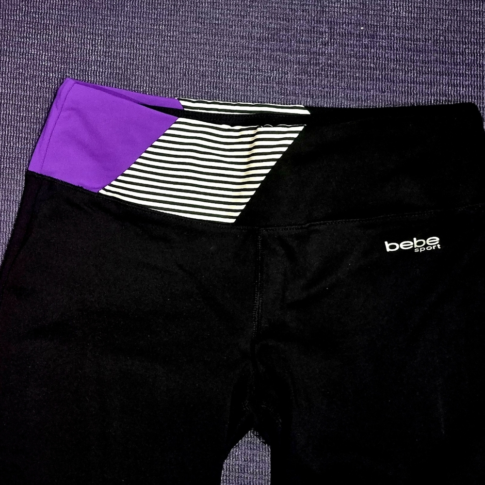 Bebe Sport Black/White/Purple Leggings - XS.